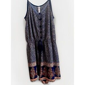 Paisley Boho Romper - Navy & Gold Print Halter Top & Shorts Jumper